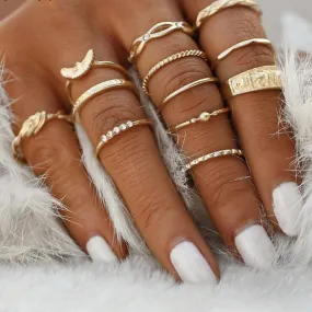 17KM 12 pc/set Charm Gold Color Midi Finger Ring Set for Women Vintage Boho Knuckle Party Rings Punk Jewelry Gift for Girl
