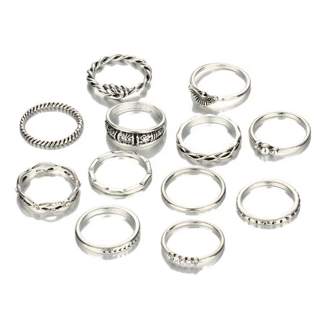 17KM 12 pc/set Charm Gold Color Midi Finger Ring Set for Women Vintage Boho Knuckle Party Rings Punk Jewelry Gift for Girl