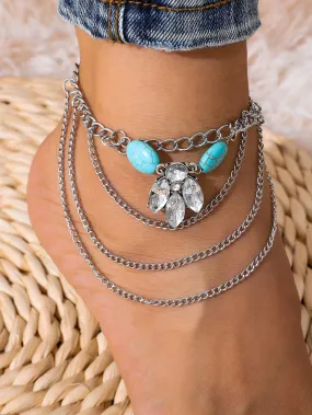 1pc Vintage Zinc Alloy Rhinestone Decor Anklet Chain For Women For Travel