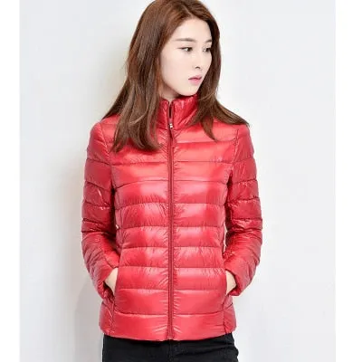2018 New Women Winter Coat Fashion 90% White Duck Down Jacket Ultralight Portable Slim Down Coat Female Winter Jackets Parkas