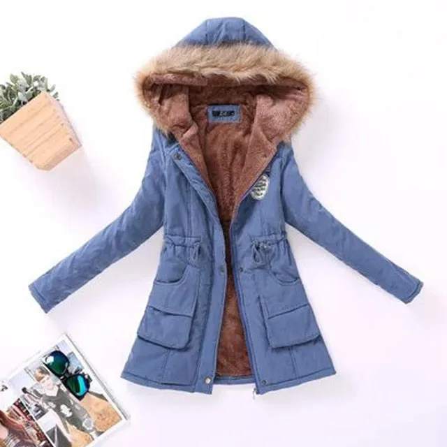 2018 winter jacket women wadded jacket female outerwear slim winter hooded coat long cotton padded fur collar parkas plus size