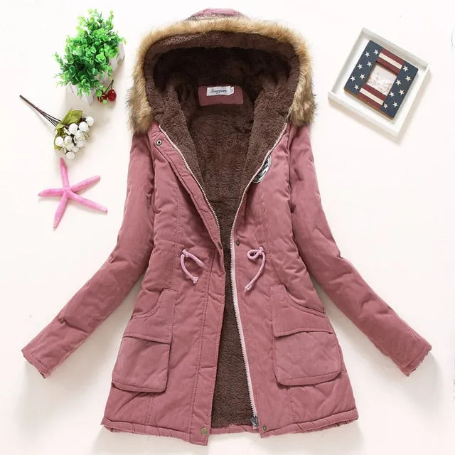 2018 winter jacket women wadded jacket female outerwear slim winter hooded coat long cotton padded fur collar parkas plus size