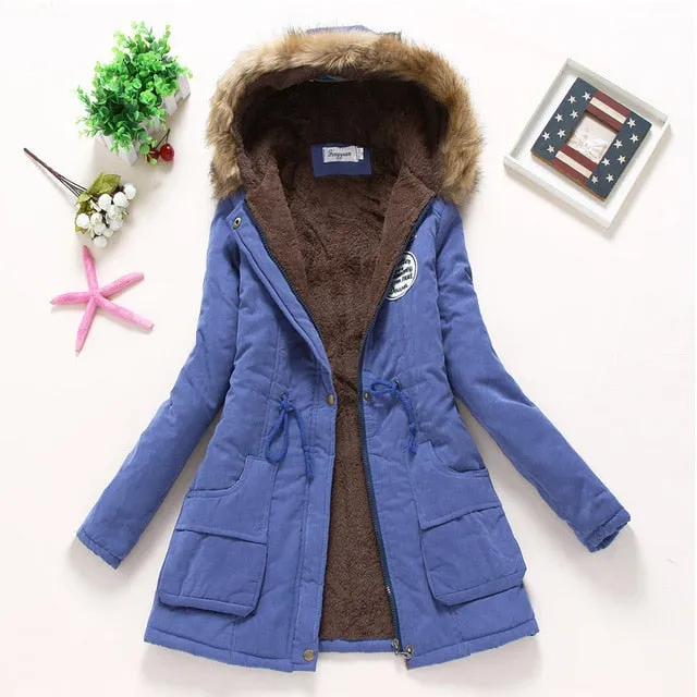 2018 winter jacket women wadded jacket female outerwear slim winter hooded coat long cotton padded fur collar parkas plus size