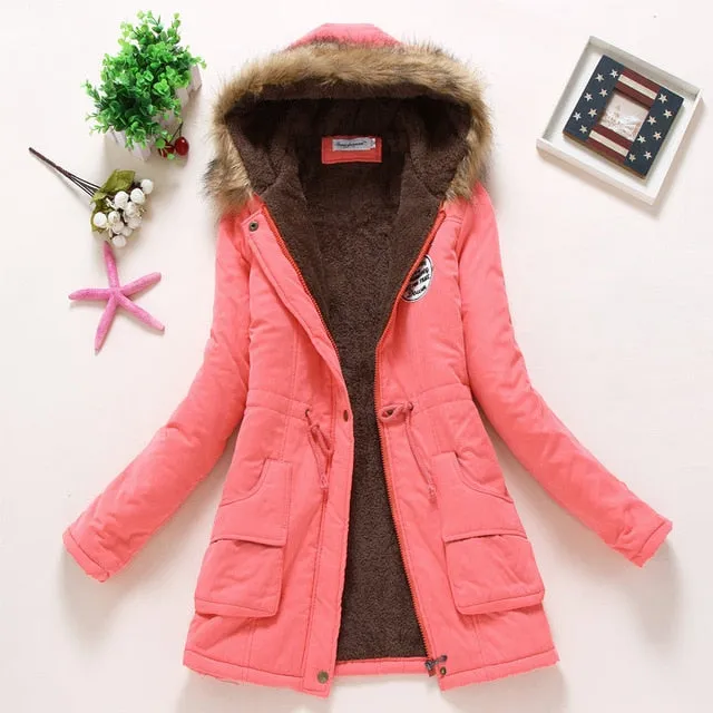 2018 winter jacket women wadded jacket female outerwear slim winter hooded coat long cotton padded fur collar parkas plus size