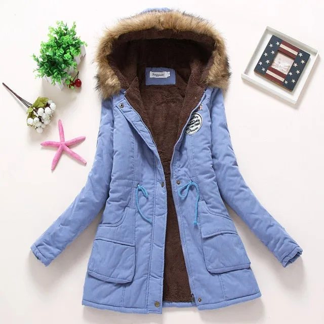 2018 winter jacket women wadded jacket female outerwear slim winter hooded coat long cotton padded fur collar parkas plus size