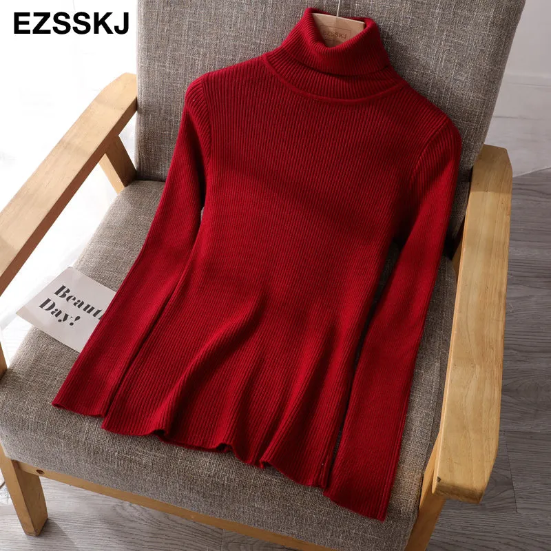2021 Knitted Women Turtleneck Sweater Pullovers Spring Autumn Basic Women High Neck Sweaters Pullove
