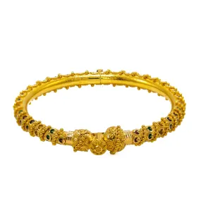 22K  Yellow Gold Bangles Set of 2 W/ Hand Painted Details & Faceted Gold Ball Details