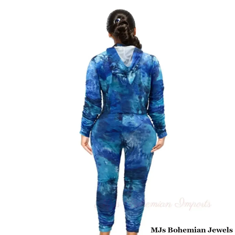 2XL Blue Tie Dye Hoodie Set