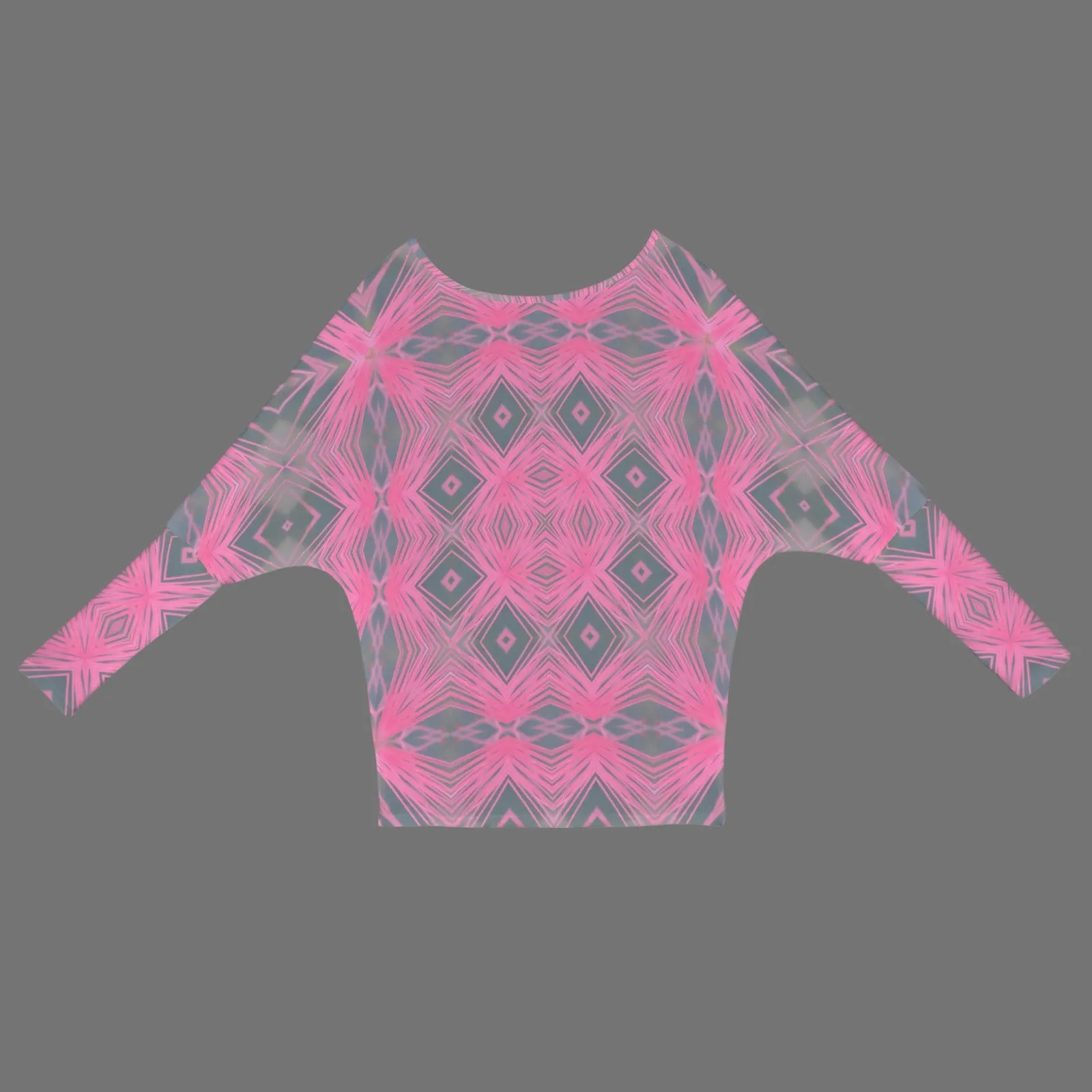 Batwing Long Sleeve Sweater Pink and Gray Plaid