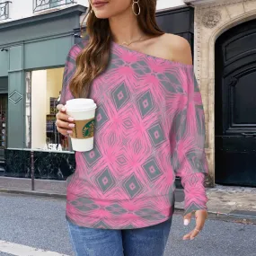 Batwing Long Sleeve Sweater Pink and Gray Plaid