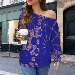 Batwing Sleeve Sweater Indigo and Rose Gold Graphic