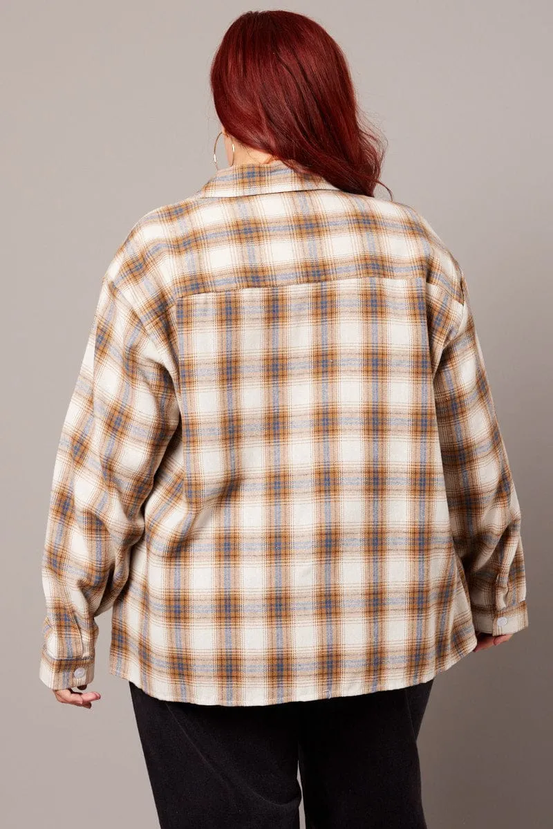 Beige Check Relaxed Shirt Long Sleeve