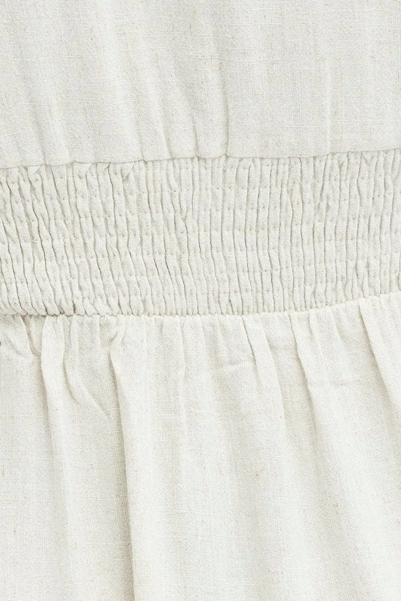 Beige Fit and Flare Dress Short Sleeve Tiered