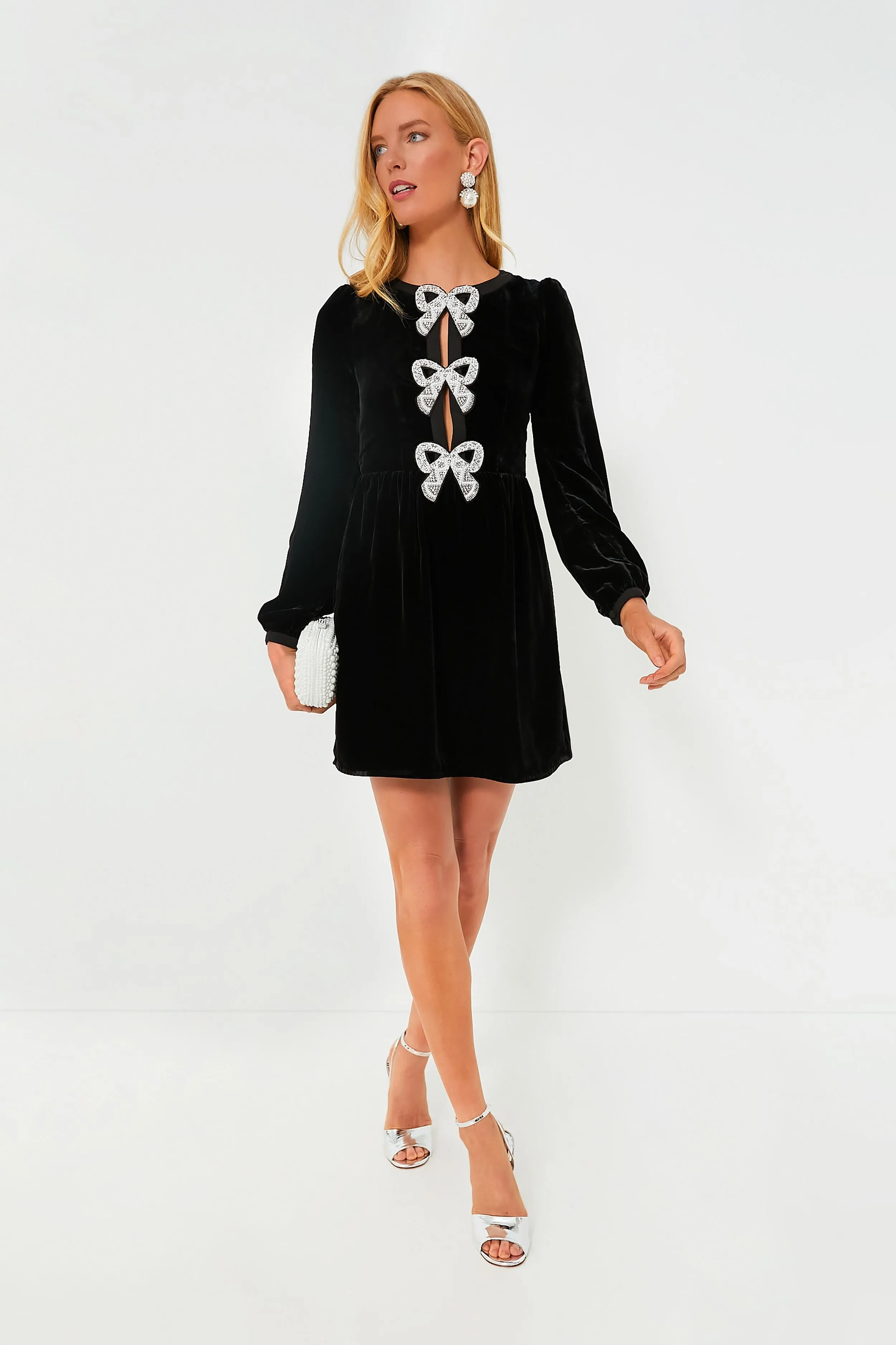 Chic Mini Dress with Black Camille Bows Detailing