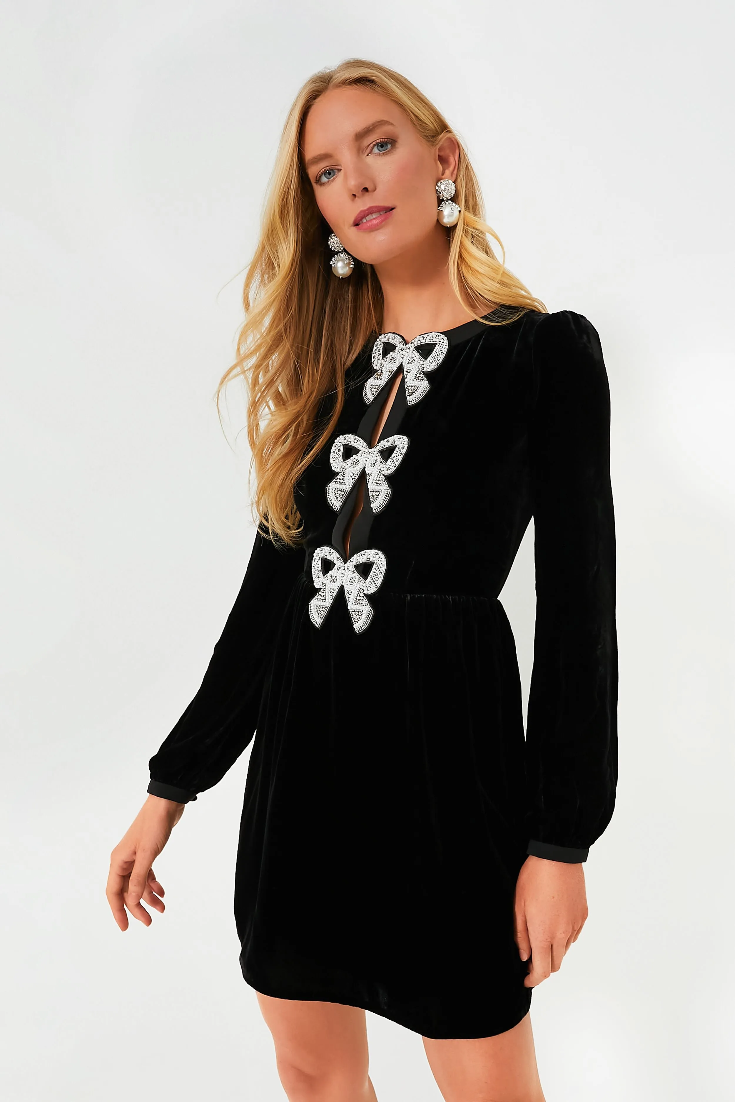 Chic Mini Dress with Black Camille Bows Detailing