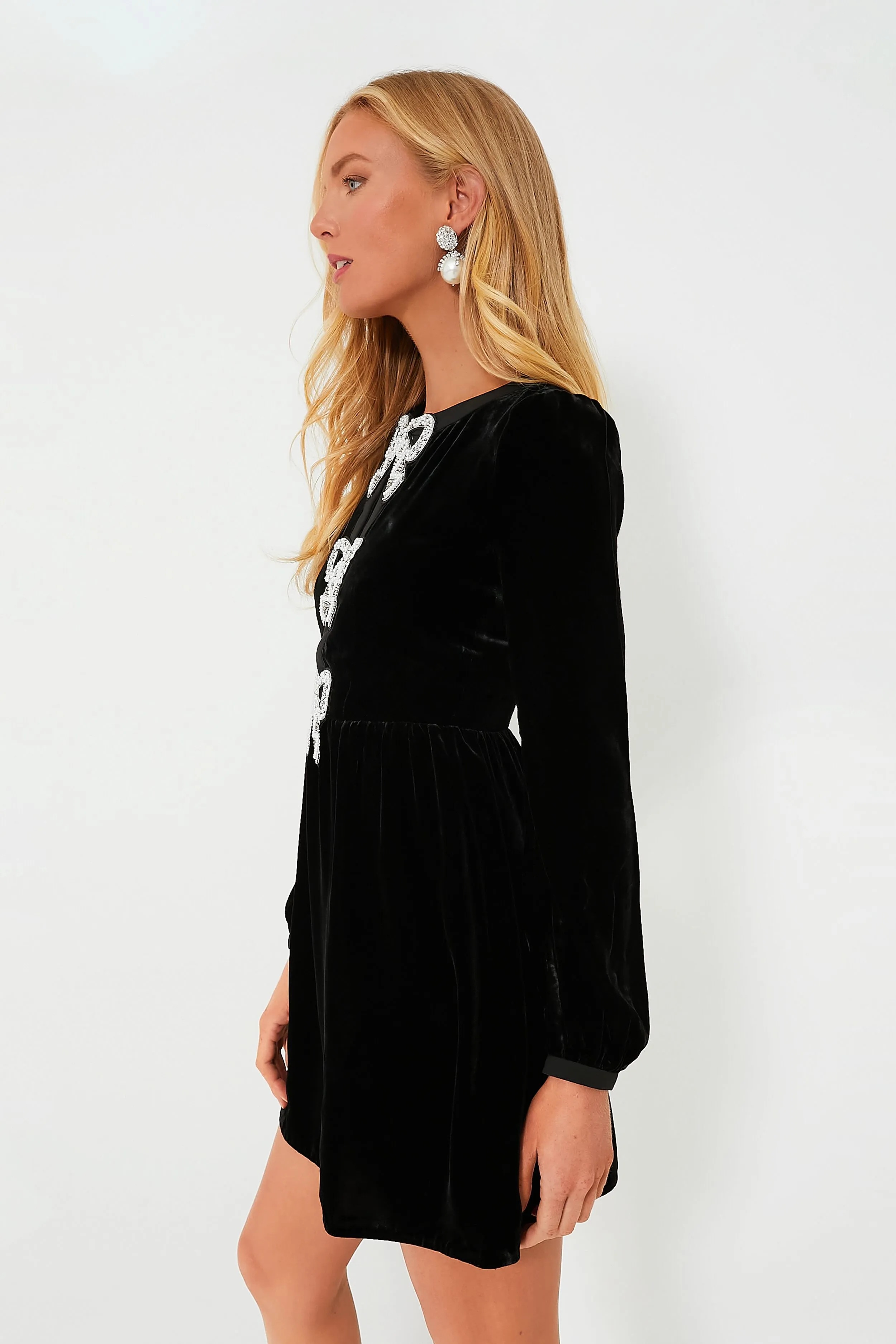 Chic Mini Dress with Black Camille Bows Detailing
