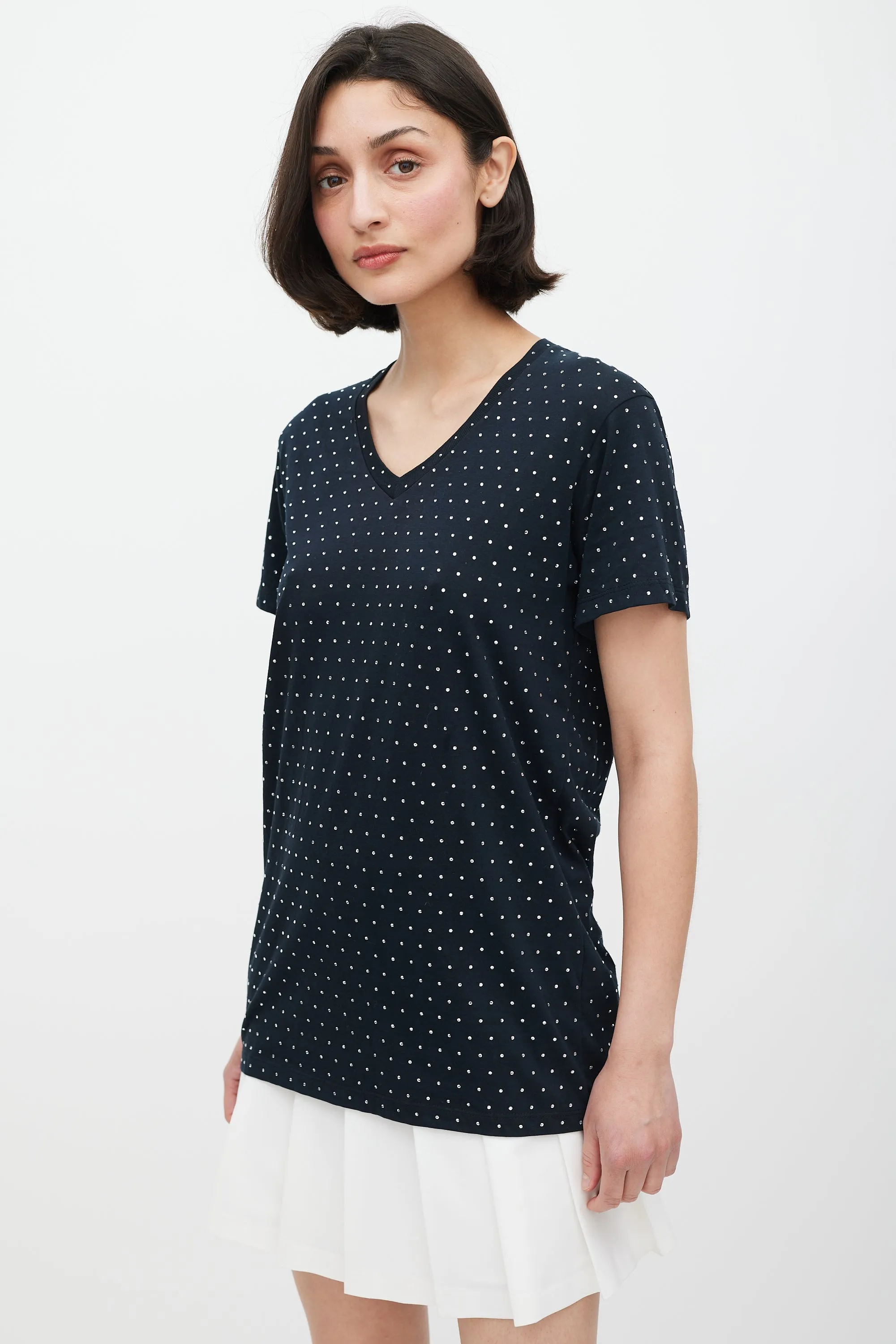 Black Rhinestone V-Neck T-Shirt
