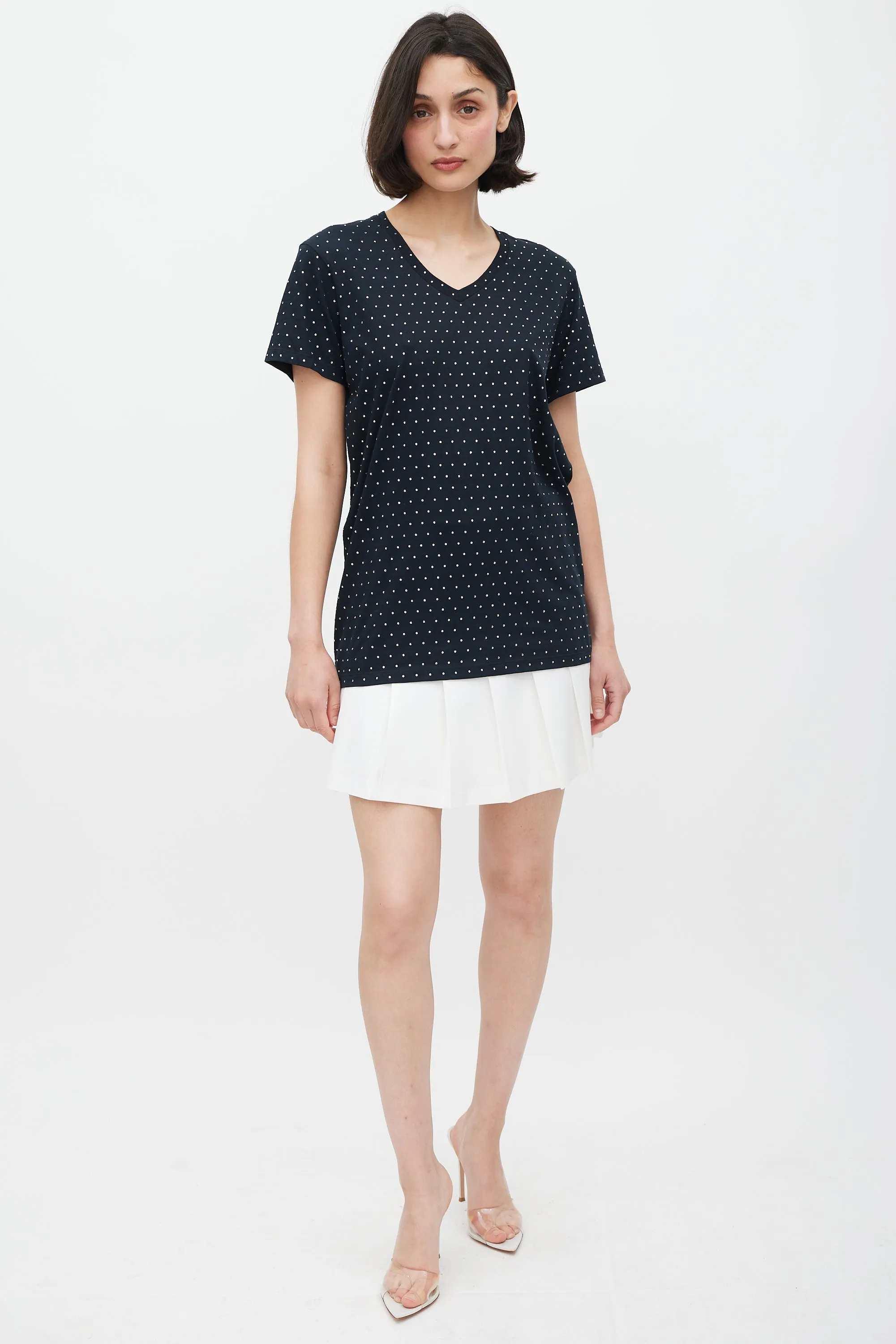 Black Rhinestone V-Neck T-Shirt