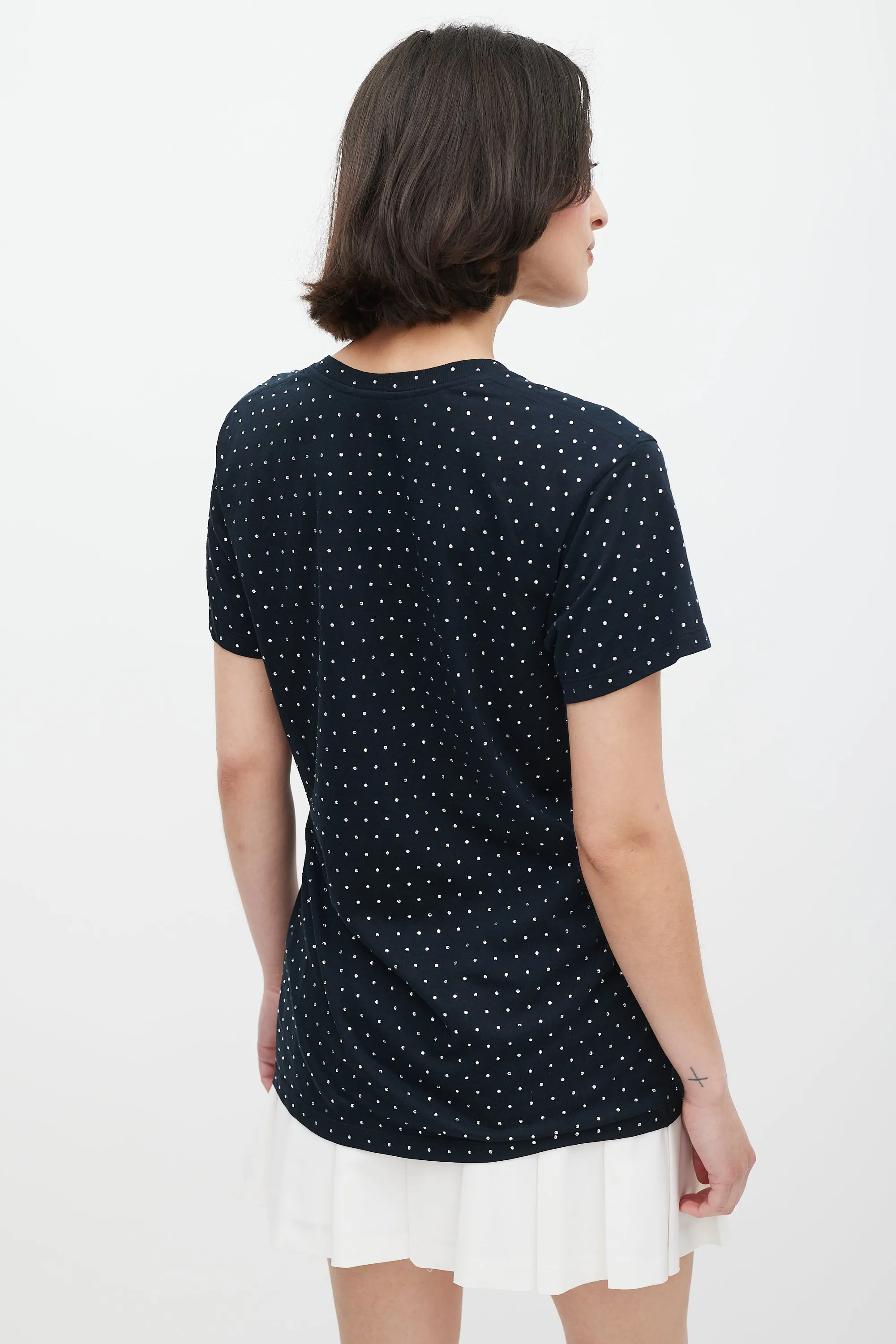 Black Rhinestone V-Neck T-Shirt