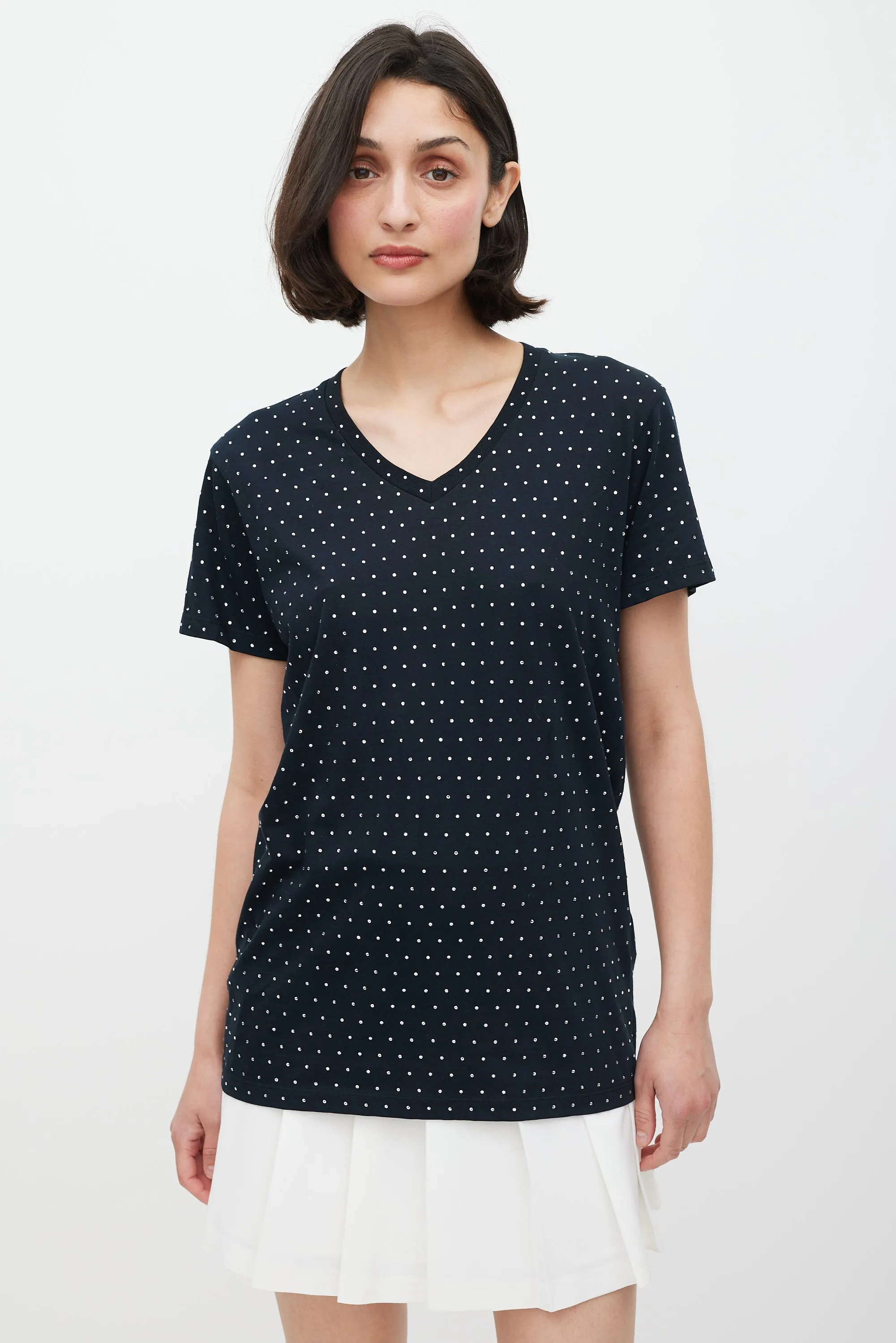 Black Rhinestone V-Neck T-Shirt