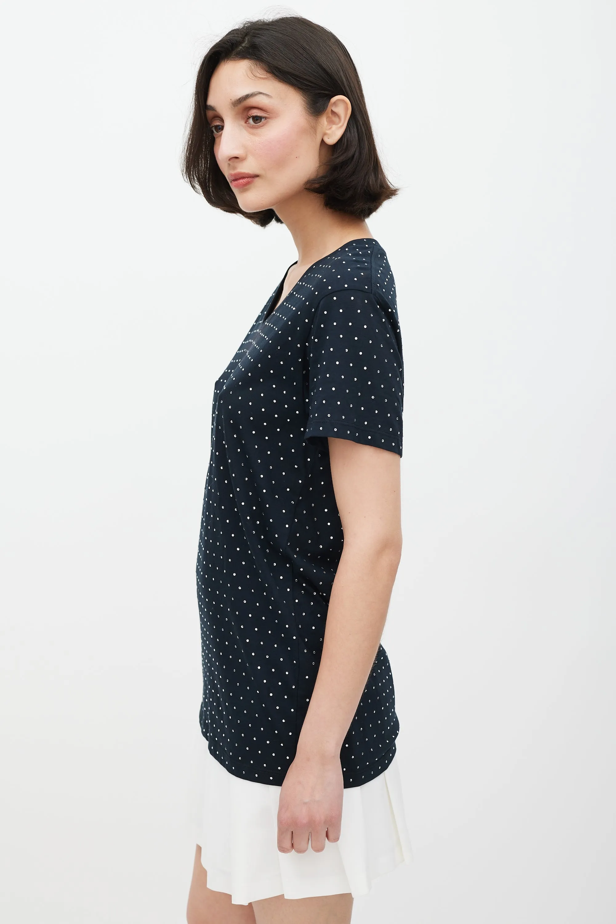 Black Rhinestone V-Neck T-Shirt