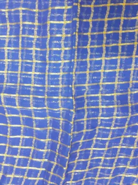 Blue Checks Jari Work Chiffon Fabric