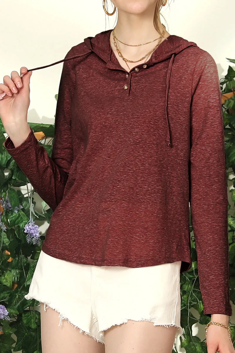 BUTTON DOWN HENLEY LIGHT WEIGHT HOODIE TOP