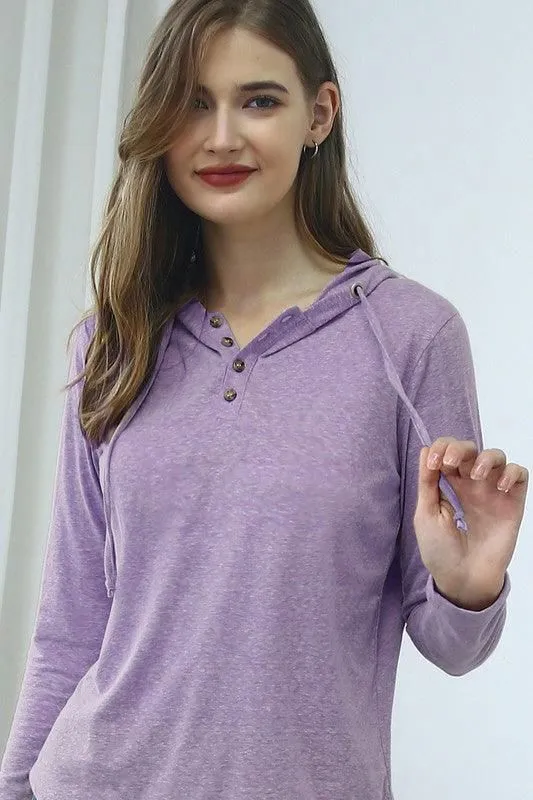 BUTTON DOWN HENLEY LIGHT WEIGHT HOODIE TOP