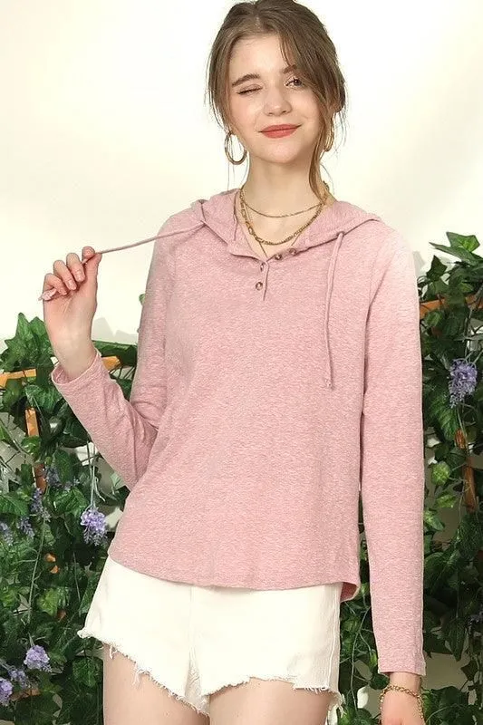 BUTTON DOWN HENLEY LIGHT WEIGHT HOODIE TOP