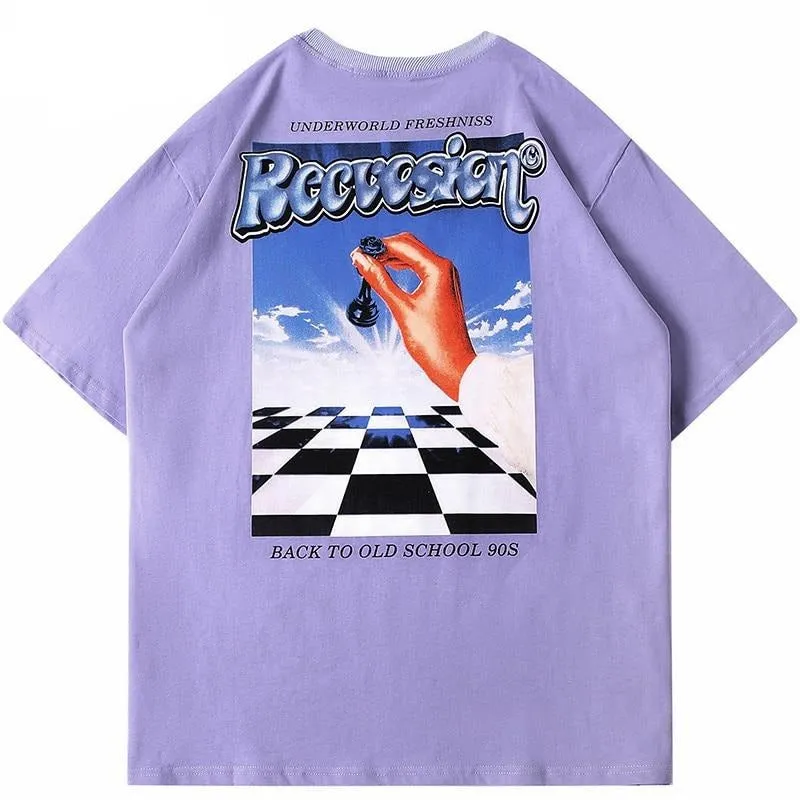 Chess Letter Print Short Sleeve T Shirt