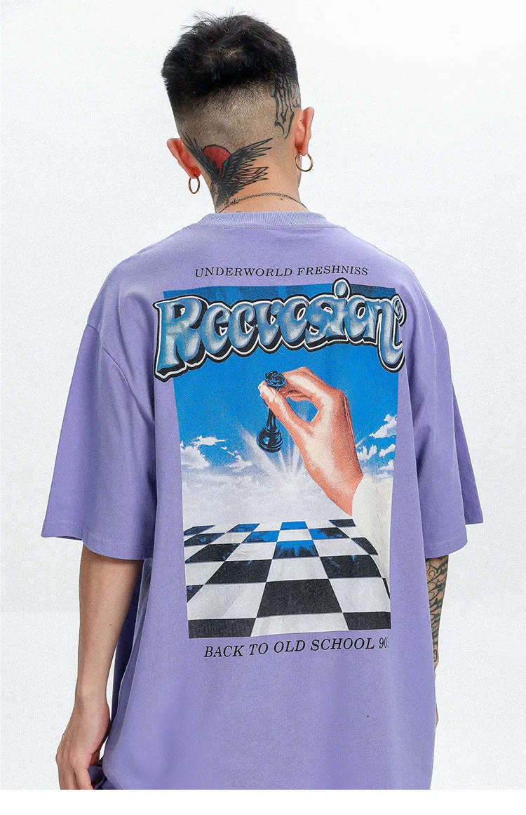 Chess Letter Print Short Sleeve T Shirt