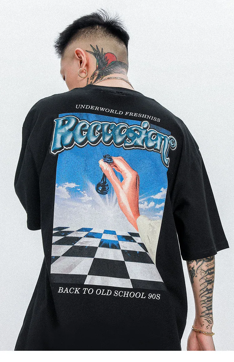 Chess Letter Print Short Sleeve T Shirt