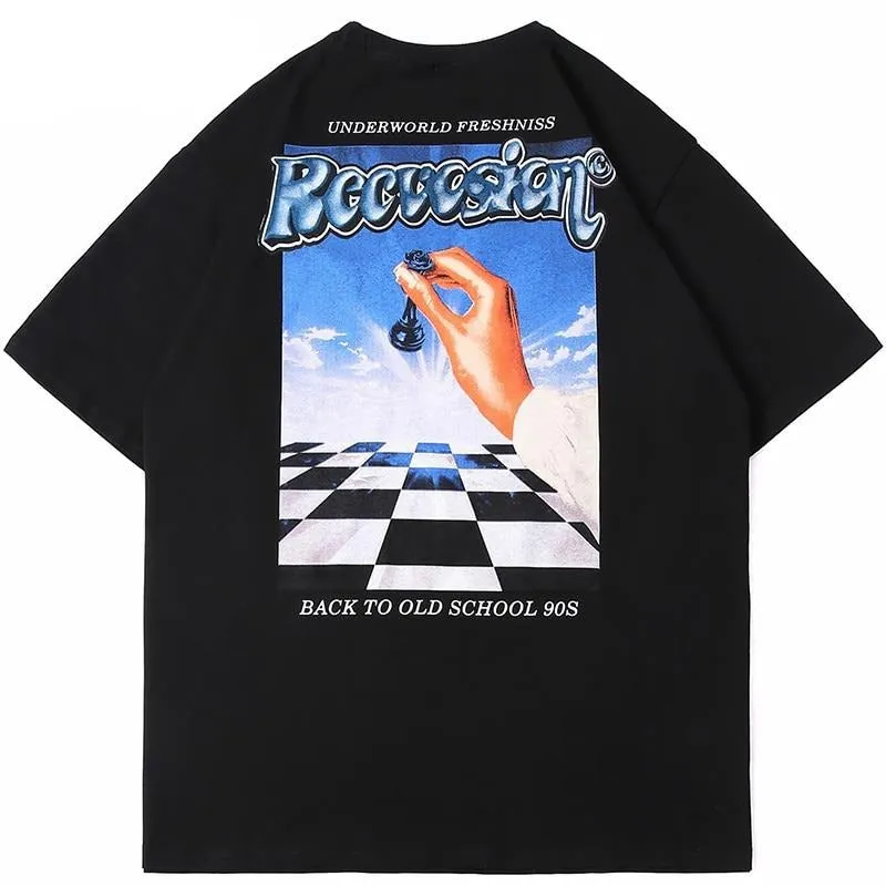 Chess Letter Print Short Sleeve T Shirt