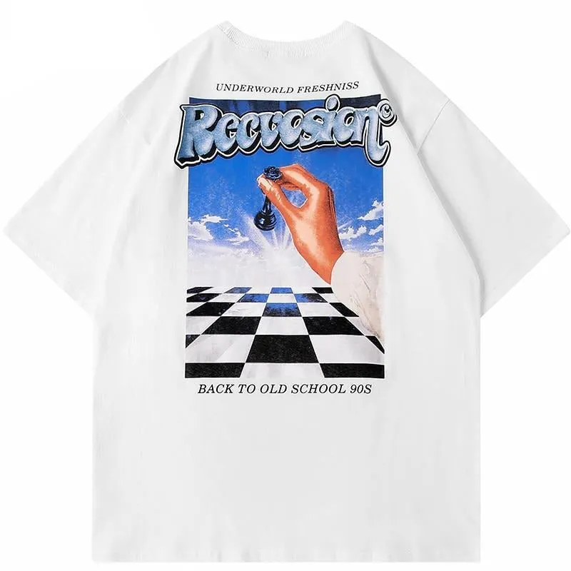Chess Letter Print Short Sleeve T Shirt