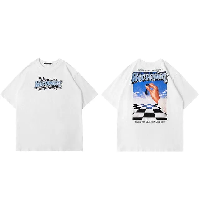 Chess Letter Print Short Sleeve T Shirt
