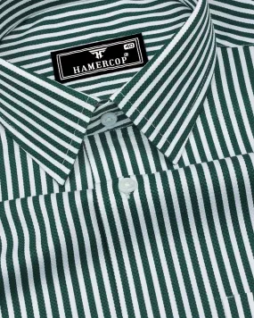 Deep Green With White Stripe Python Texture Dobby Cotton Shirt