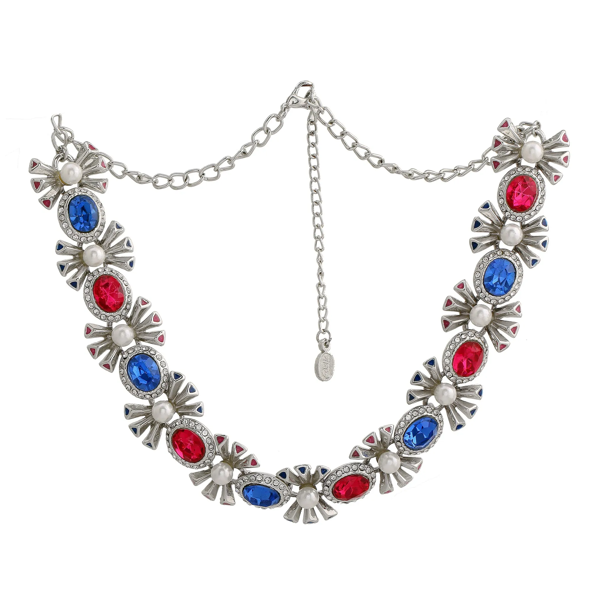 Designer Rhodium plated Pop Diva Necklace with blue and pink Austrian crystals