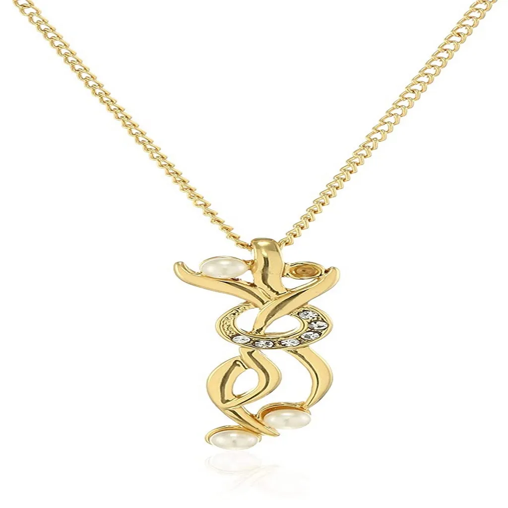 Estele - 24 CT Gold Plated Lyric Pearl Pendant with Austrian Crystals for Women / Girls