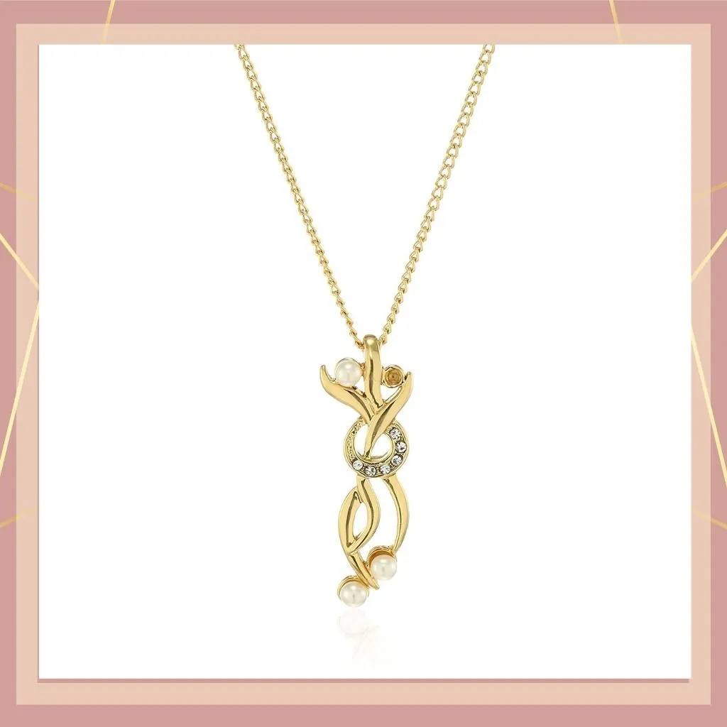 Estele - 24 CT Gold Plated Lyric Pearl Pendant with Austrian Crystals for Women / Girls
