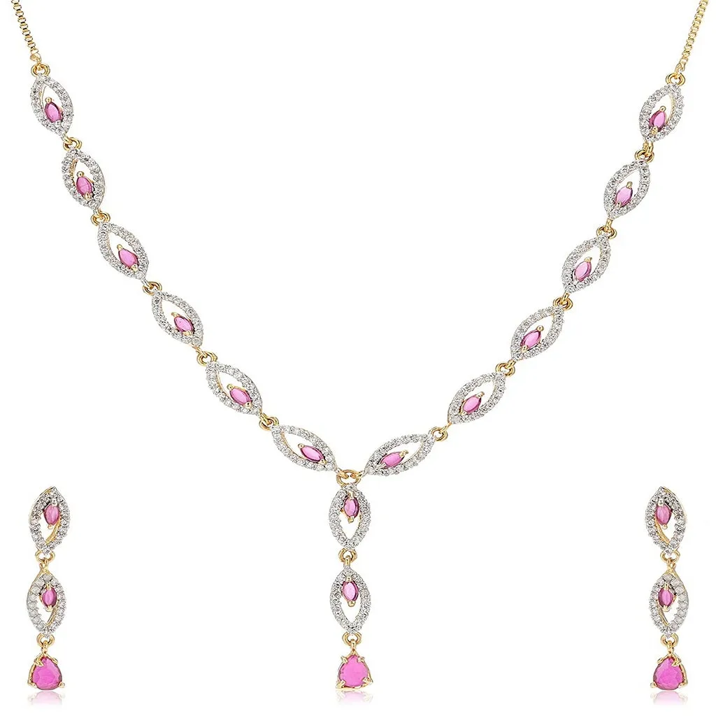 Estele - 24 CT gold plated Pretty Necklace Set for Women with Austrian Crystals and Ruby stones