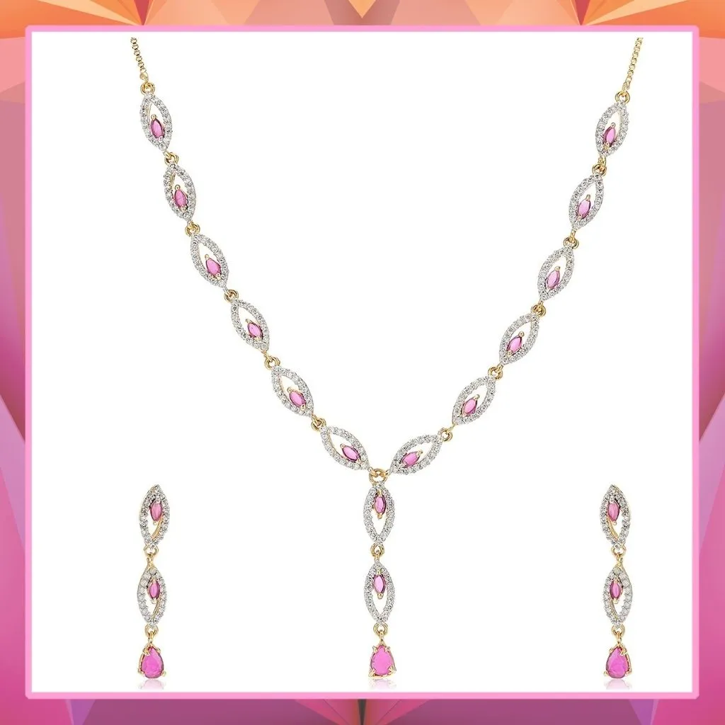 Estele - 24 CT gold plated Pretty Necklace Set for Women with Austrian Crystals and Ruby stones