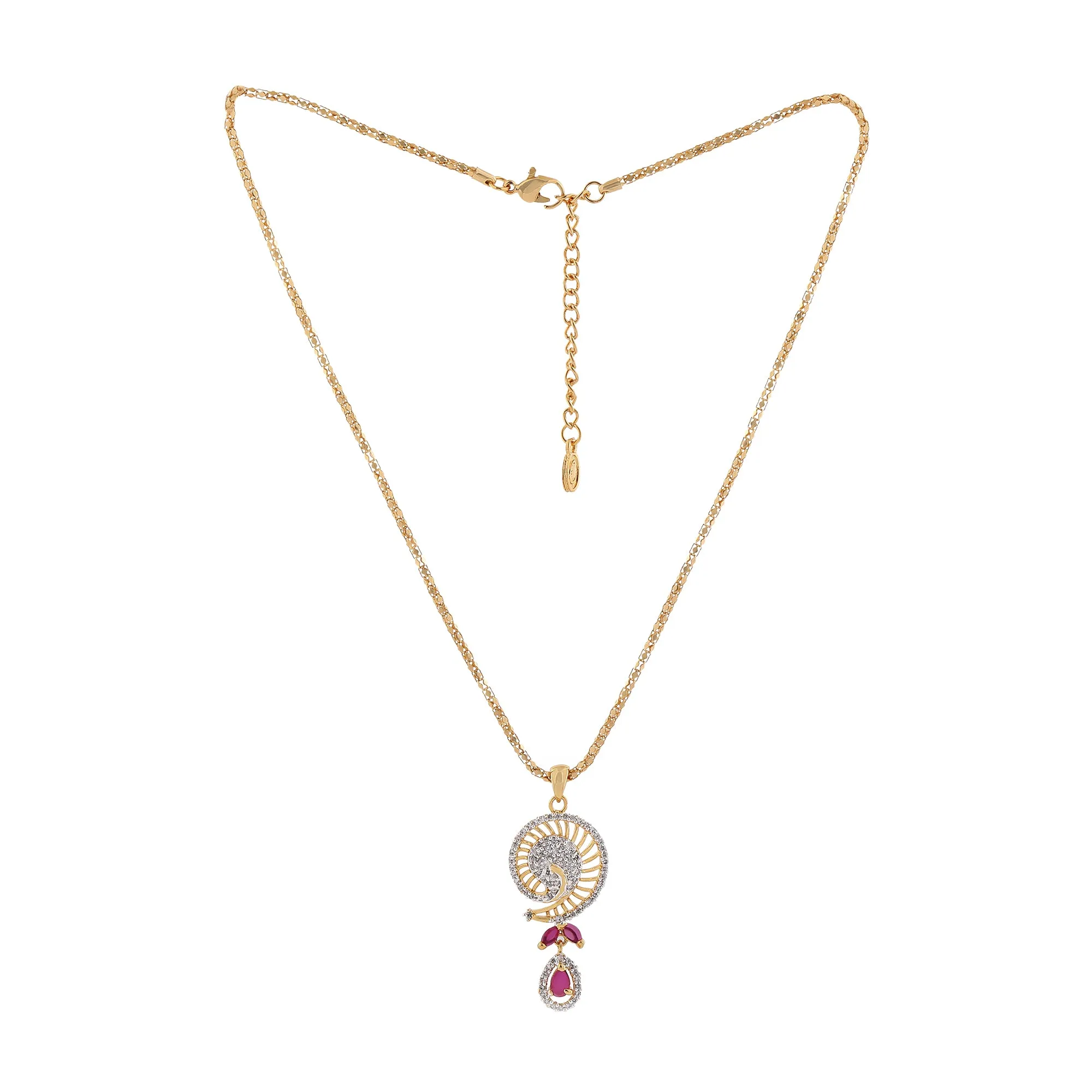 Estele - 24 KT gold plated Pendant Set with Austrian Crystals and Ruby stones for Women