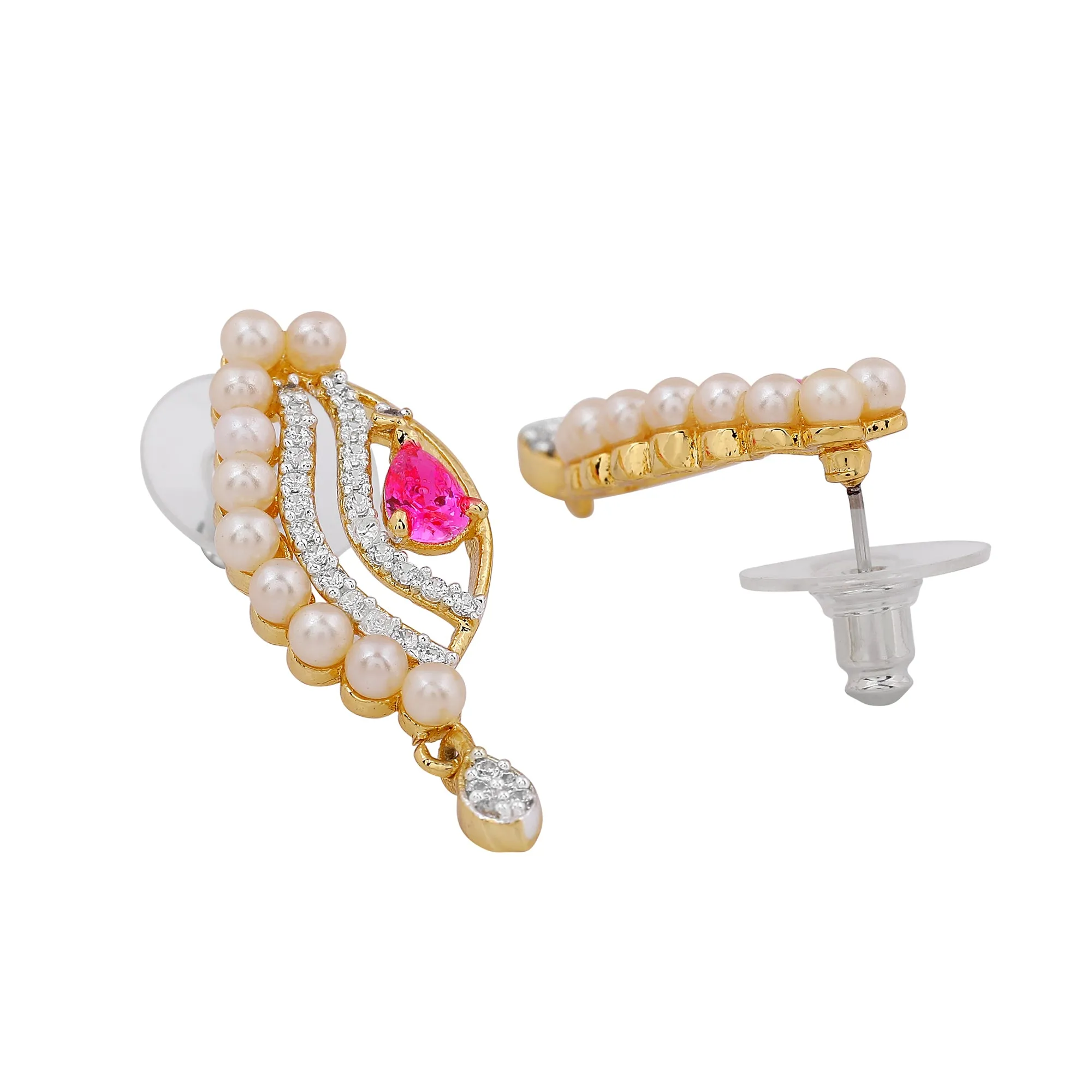 Estele - 24 KT Gold plated Pendant Set with Austrian Crystals and Ruby stones