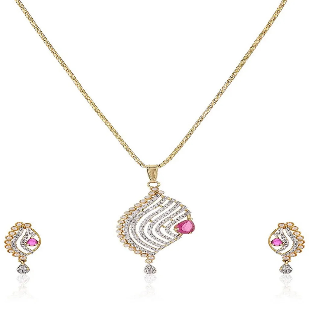 Estele - 24 KT Gold plated Pendant Set with Austrian Crystals and Ruby stones