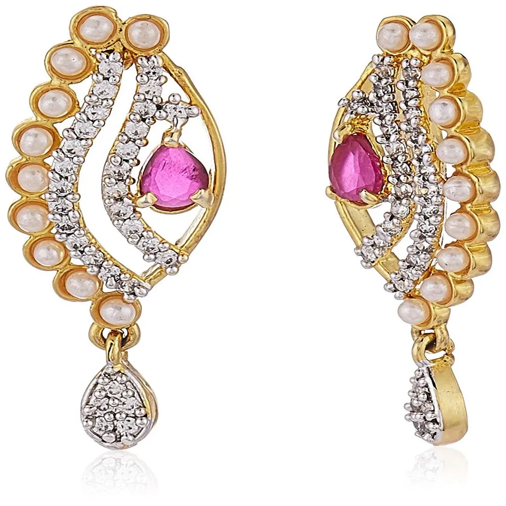 Estele - 24 KT Gold plated Pendant Set with Austrian Crystals and Ruby stones