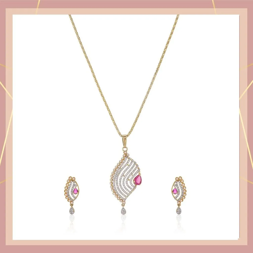 Estele - 24 KT Gold plated Pendant Set with Austrian Crystals and Ruby stones