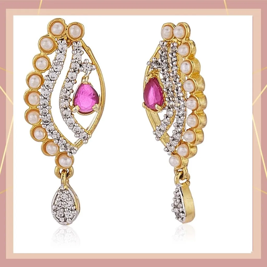 Estele - 24 KT Gold plated Pendant Set with Austrian Crystals and Ruby stones
