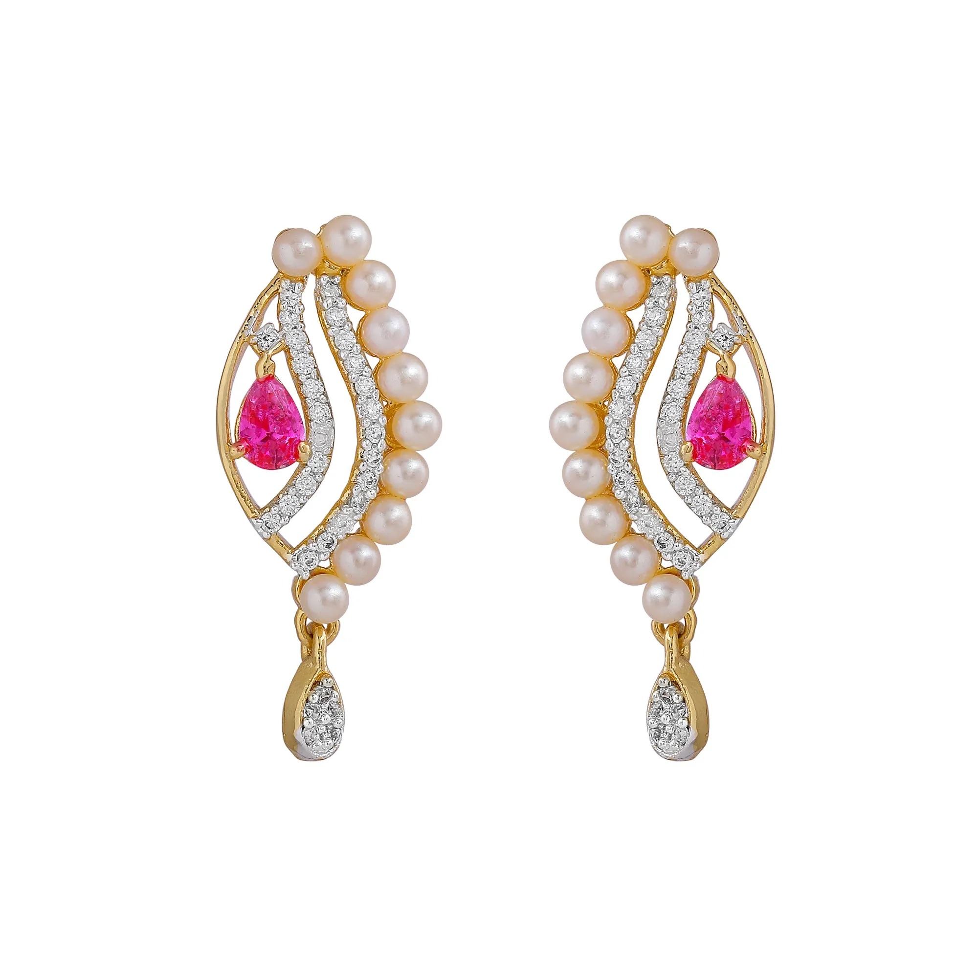Estele - 24 KT Gold plated Pendant Set with Austrian Crystals and Ruby stones