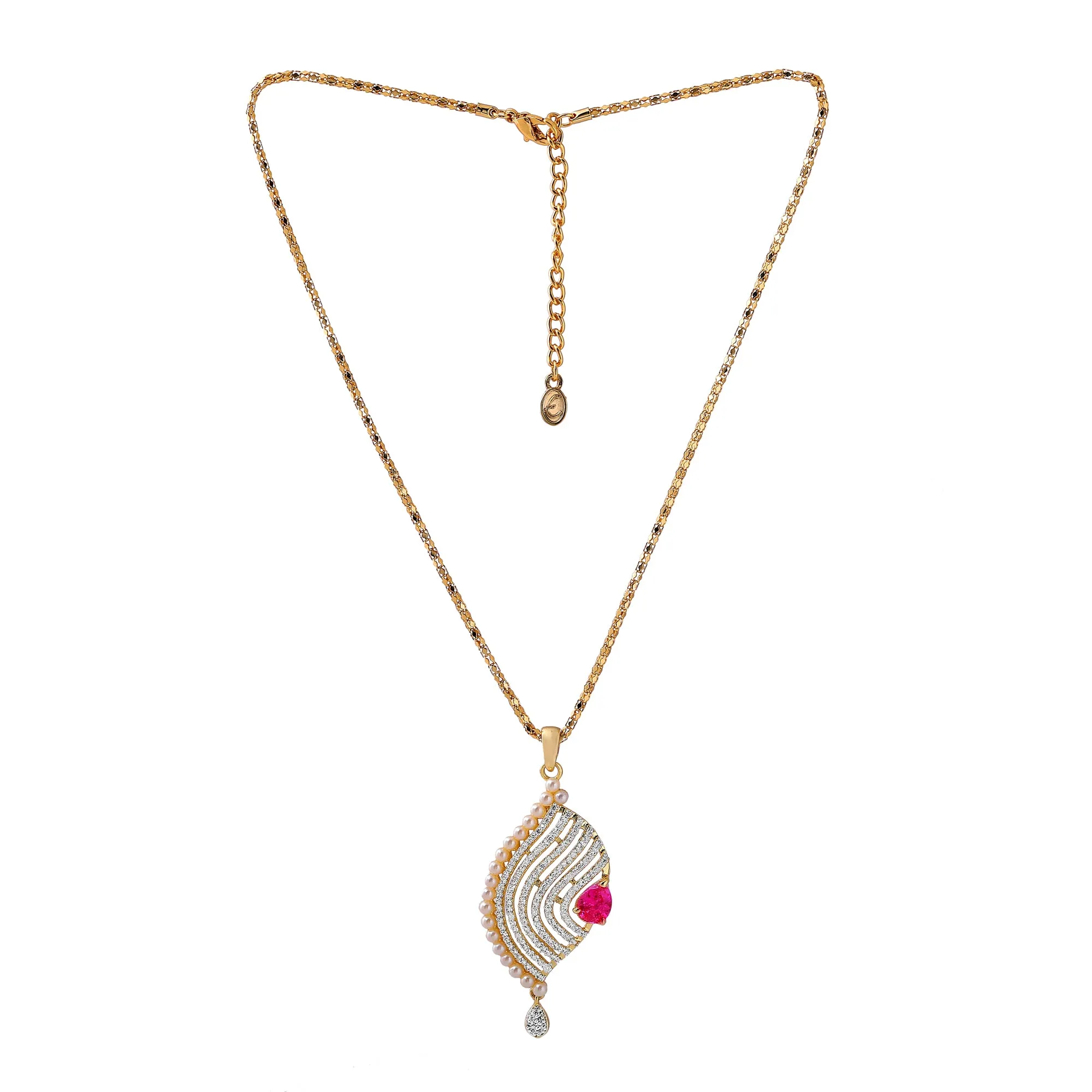 Estele - 24 KT Gold plated Pendant Set with Austrian Crystals and Ruby stones