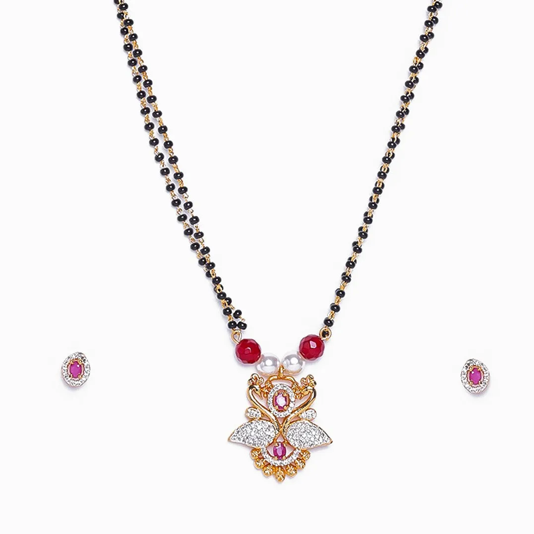 Estele 24 KT gold plated Ruby and American Diamond Swan Mangalsutra Set for Women